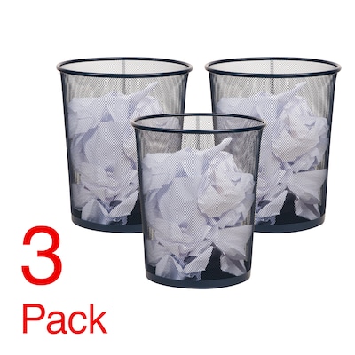 Staples Metal Mesh Trash Can, 4.4 Gallon, Navy Blue, 3/Pack (ST63860)