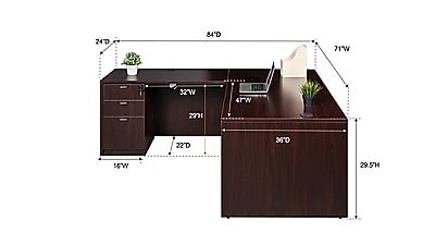 Boss Office Products 71W L-Shaped Executive Corner Desk with Box/Box/File Storage Pedestal, Mahogany (GROUPA10-M)