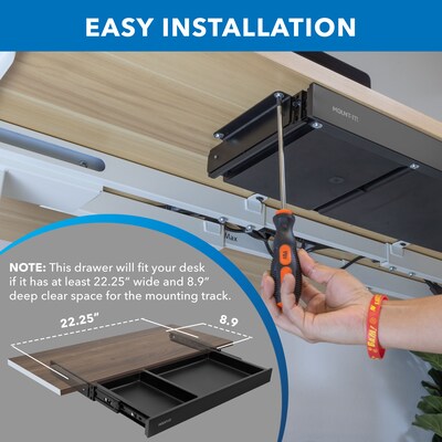 Mount-It! 2"H x 21"W Under-Desk Drawer, Black (MI-7294BLK)