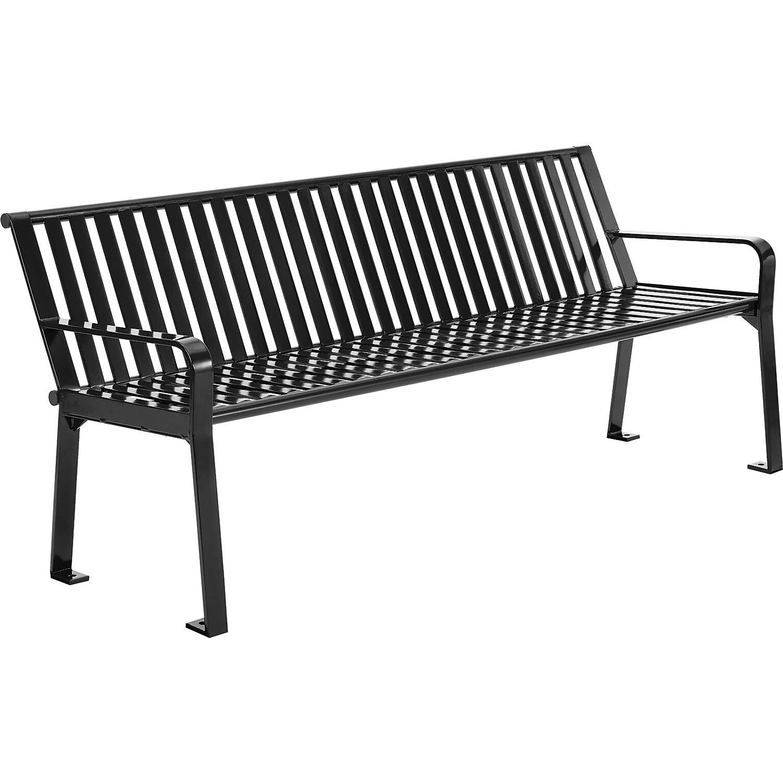 Global Industrial 6 Outdoor Bench with Back, Vertical Steel Slat, Black (694854BKKD)
