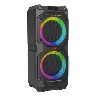 JVC Wireless Portable Bluetooth Party System Speaker with Dual Woofers, LED Lights & FM Radio, Black (SPPA300BT)