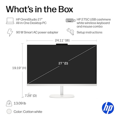 HP OmniStudio 27" All-in-One Desktop PC, Intel Core 5 120U, 8GB RAM, 512GB SSD, Windows 11 Home, Mouse & Keyboard (D77SXAA#ABA)