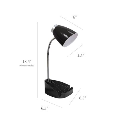 Simple Designs Organizer LED Desk Lamp, 18.50", with iPad Tablet Stand, Black (LD1002-BLK)