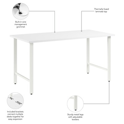 Bush Business Furniture Hustle 60"W Computer Desk with Metal Legs, White (HUD160WH)