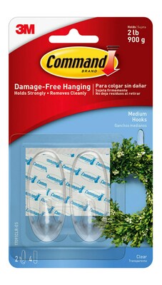 Command Medium Oval Hooks, 2 lb., 2/Pack (17091CLR-ES)