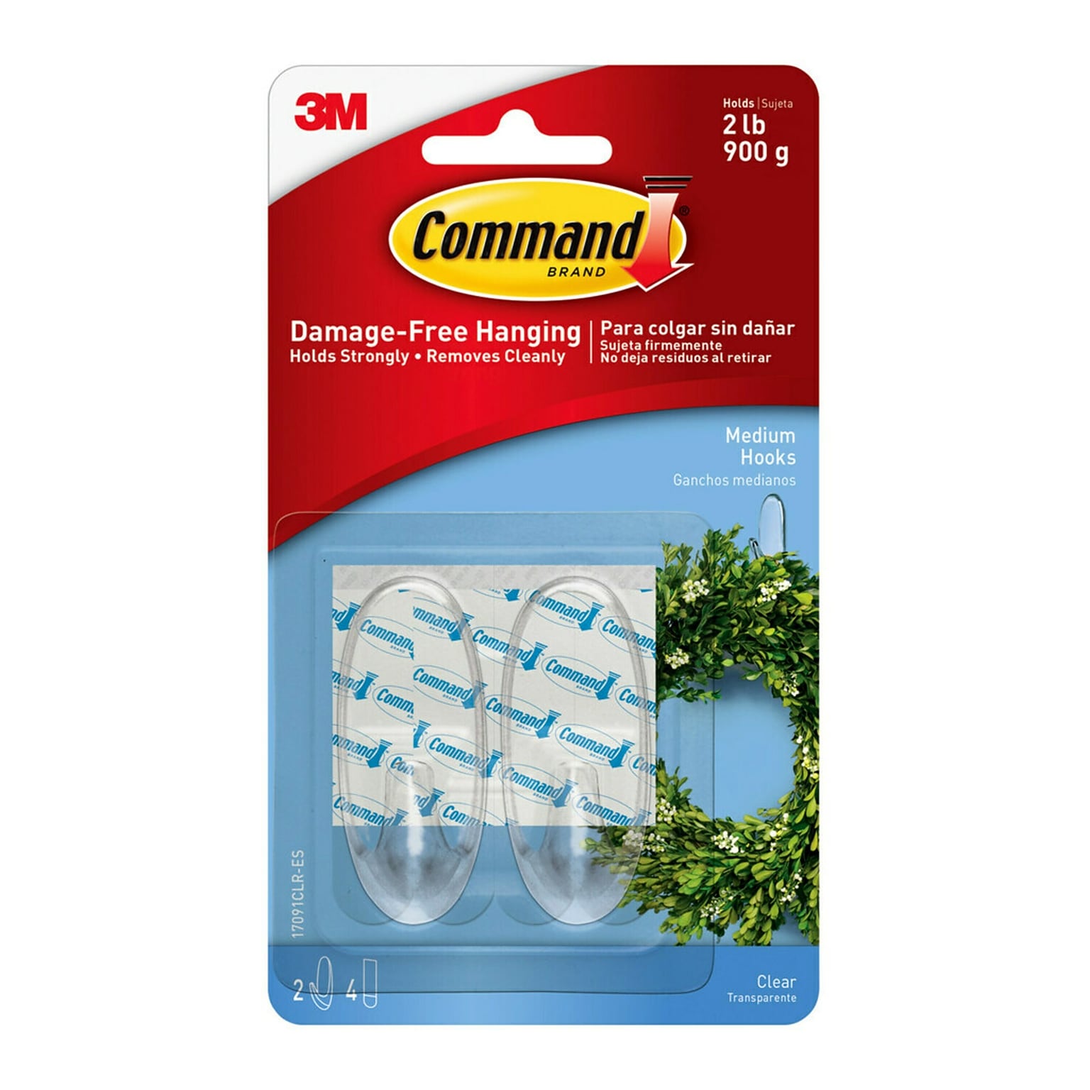 Command Medium Oval Hooks, 2 lb., 2/Pack (17091CLR-ES)