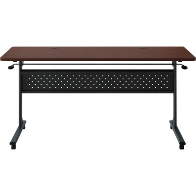 Lorell Shift 2.0 24W x 60D Foldable Flip & Nesting Mobile Table, Laminated, With Wheels, Mahogany (LLR60760)