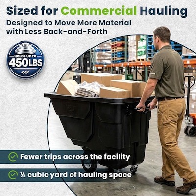 Alpine Industries Tilt Truck with Lid, 1/2 Cubic Yard, Black (500-12450HL-NRFBLK)