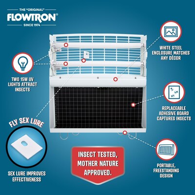 Flowtron Electric Portable Indoor Fly Trap, 500 sq. ft. Coverage, 30W Bulb with Dual Lure Insect Kil