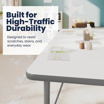 Flash Furniture Wren Rectangular Activity Table, 72" x 30", Height Adjustable, White Top/Silver Frame (XUA3072RECWHTP)