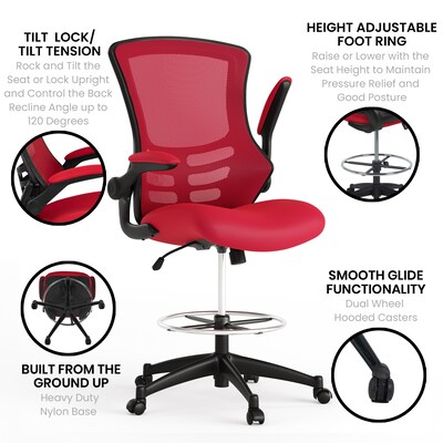 Flash Furniture Mesh Ergonomic Drafting Chair with Adjustable Foot Ring and Lumbar Support, Red (BLX5MDRED)