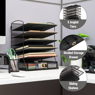 Mind Reader Metal Desk Organizer, Black (VFILEDR-BLK)
