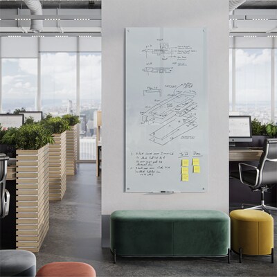 U Brands Magnetic Glass Dry Erase Board, 70" x 35", White Frosted Surface, Frameless (2300U00-01)