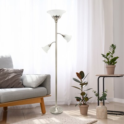 Lalia Home Torchiere Floor Lamp with 2 Reading Lights and Scalloped Glass Shades, Brushed Nickel (LHF-3002-BN)