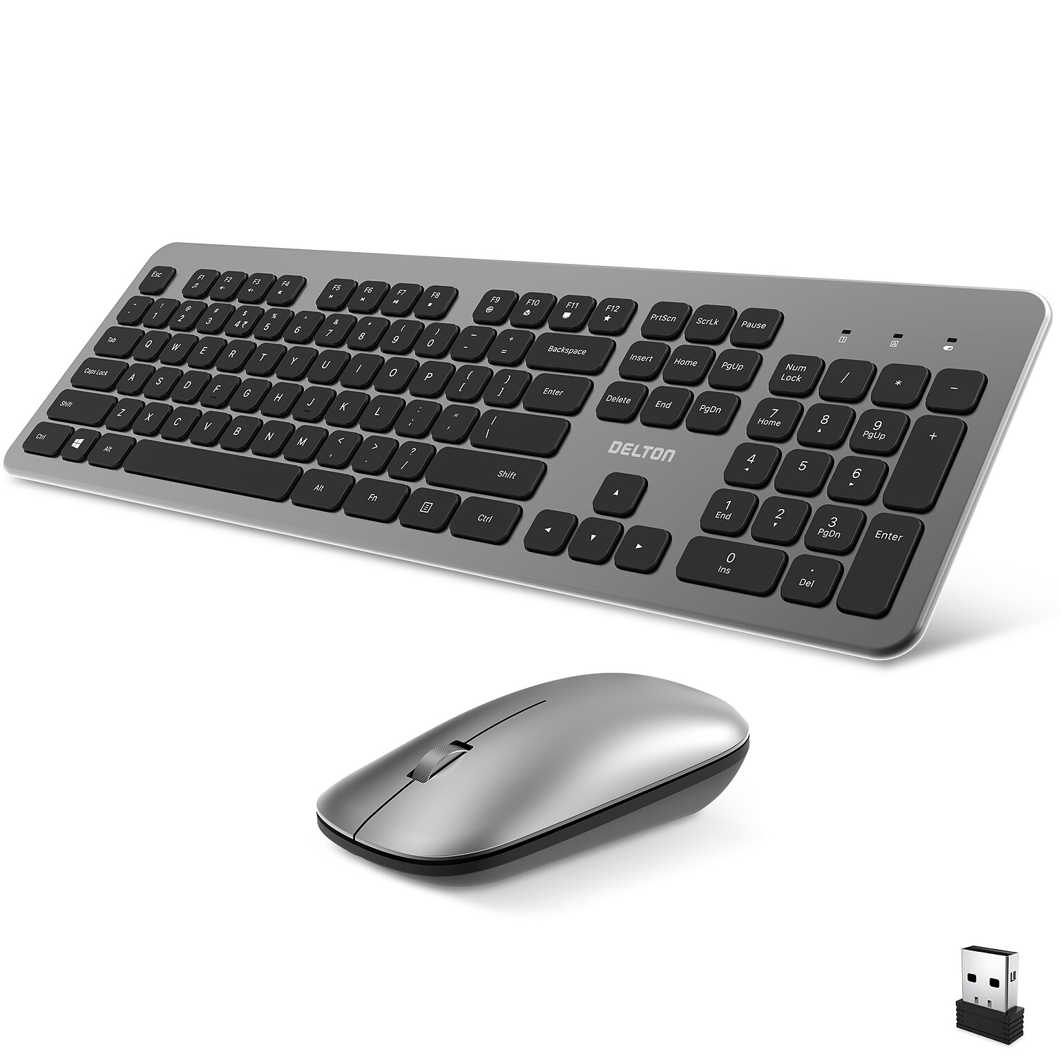 Delton K100 Wireless Keyboard and Optical Mouse Combo, Silver (DKMK100-WB)