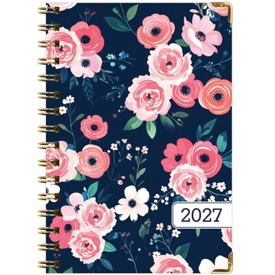 2027 Excello Brands 6" x 8" Weekly & Monthly Standard Planner, Paperboard Cover, Navy Floral (FSHN-CY27-58-84)