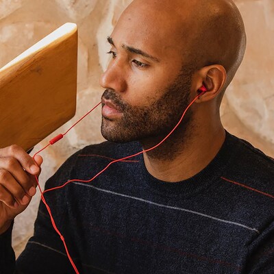Panasonic ErgoFit Earbuds with Microphone & Neodymium Drivers, Red (RP-TCM125)