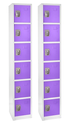 AdirOffice 72 6-Tier Key Lock Purple Steel Storage Locker, 2/Pack (629-206-PUR-2PK)