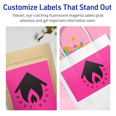 Avery Rectangle Laser/Inkjet Multipurpose Labels, 4.75" x 7.75", Neon Magenta (80/Box)