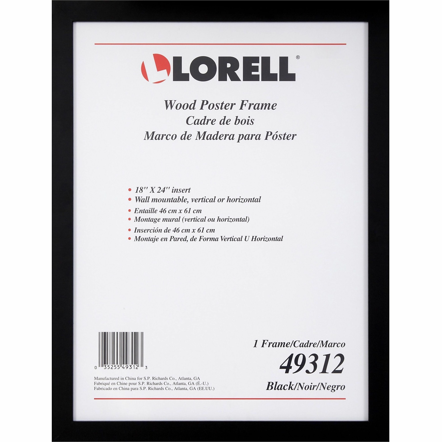 Lorell Wide Poster Frame, 18 x 24, Black (LLR49312)