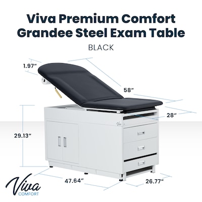Viva Comfort Exam Table, 500 lbs. Capacity, Black (ADI996-09-S2-BLK-MK)