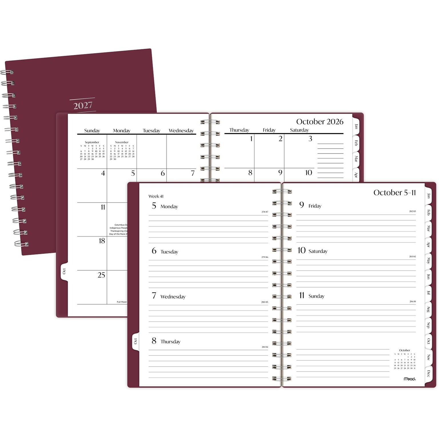 2027 Mead Essentials 6 x 8.5 Calendar Year Weekly & Monthly Planner, Plastic Cover, Burgundy (CRW430L5027)