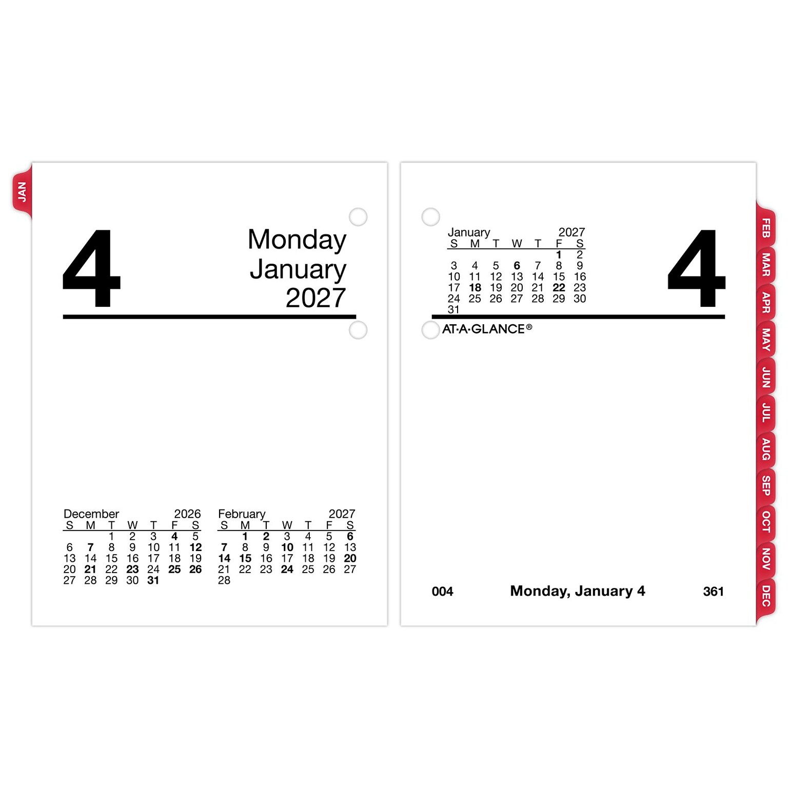 2027 AT-A-GLANCE 3.75 x 3 Daily Calendar Refill Pages, White/Black (E919-50-27)