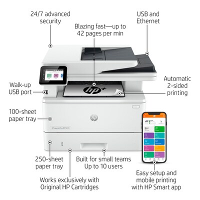 HP LaserJet Pro MFP 4101fdne Black & White Printer, HP+ Smart Office, Fax, bonus 3 months Instant In