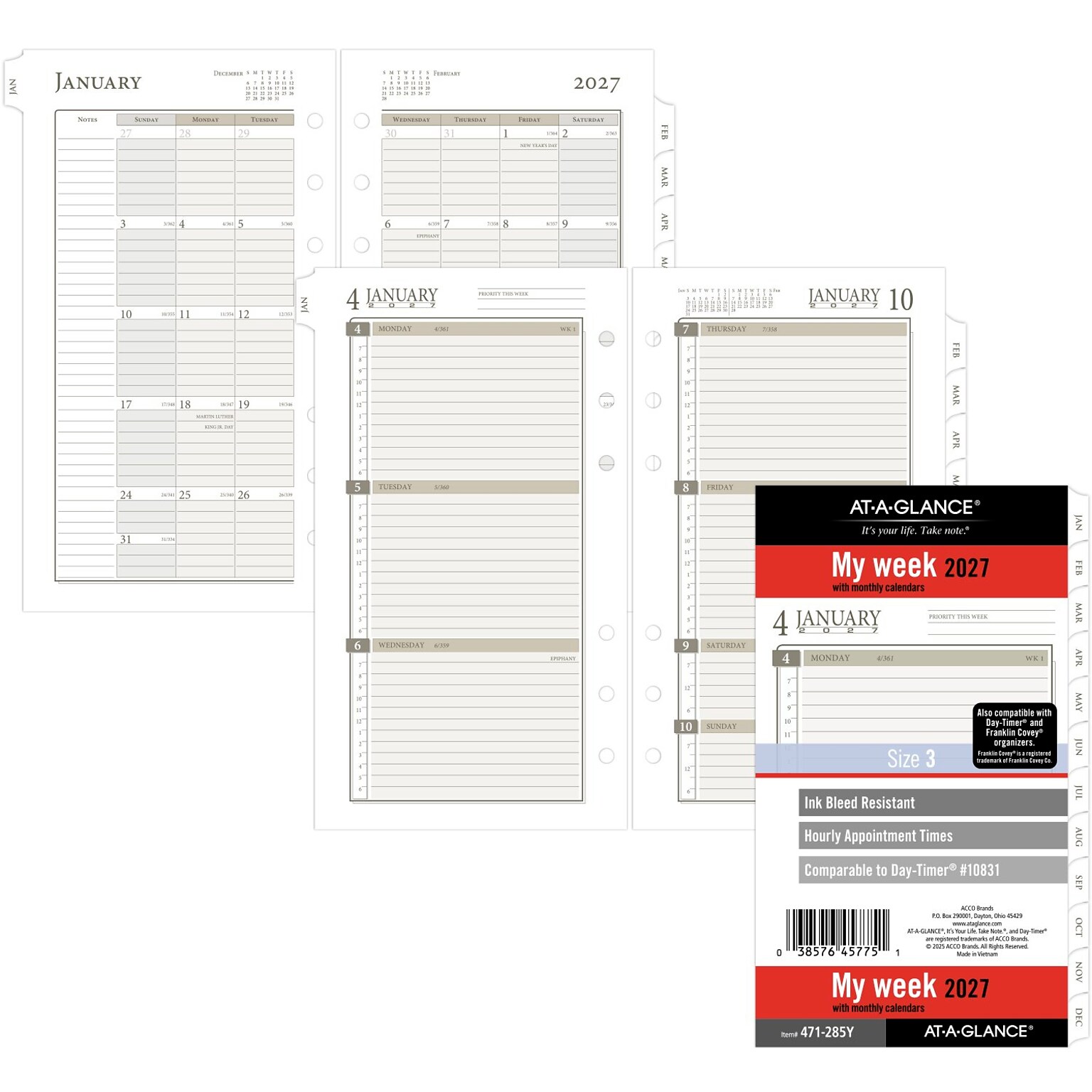 2027 AT-A-GLANCE 3.75 x 6.75 Weekly & Monthly Planner Refill, White/Brown (471-285Y-27)