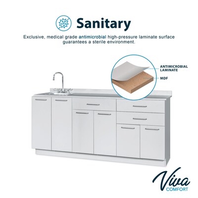 Viva Comfort 36.75"H x 72"W Exam Room Medical Cabinet With Sink, 6-Doors, 3-Drawers, Gray (ADIME902-BASE-72-LS-GRY-MK)