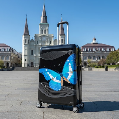 InUSA 28 Hardside Butterfly Suitcase, 4-Wheeled Spinner, TSA Checkpoint Friendly, Black Butterfly (IUAPC00L-BBU)