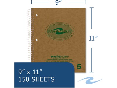 Roaring Spring Paper Products Environotes 5-Subject Notebook, 9" x 11", College-Ruled, 150 Sheets, Brown, Dozen (13496cs)