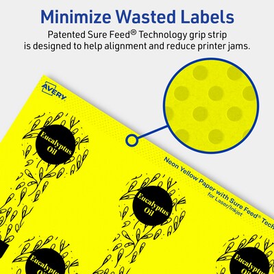 Avery Lollipop Laser/Inkjet Multipurpose Labels, 1.5" x 4", Neon Yellow (640/Box)