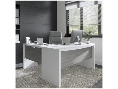 Bush Business Furniture Echo 60W L Shaped Bow Front Desk, Pure White/Modern Gray (ECH025WHMG)