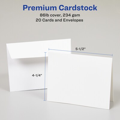 Avery Quarter-Fold Greeting Cards with Envelopes, 4.25 x 5.5, Matte White, Inkjet, 20/Pack (03266)