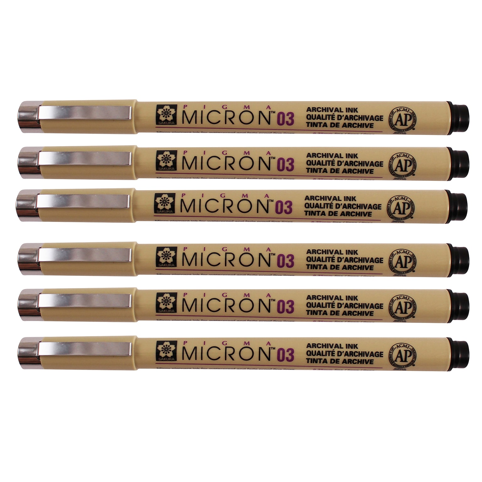 Sakura Pigma Micron Pen, Fineliner, Black Ink, 6/Pack (SAKXSDK0349-6)