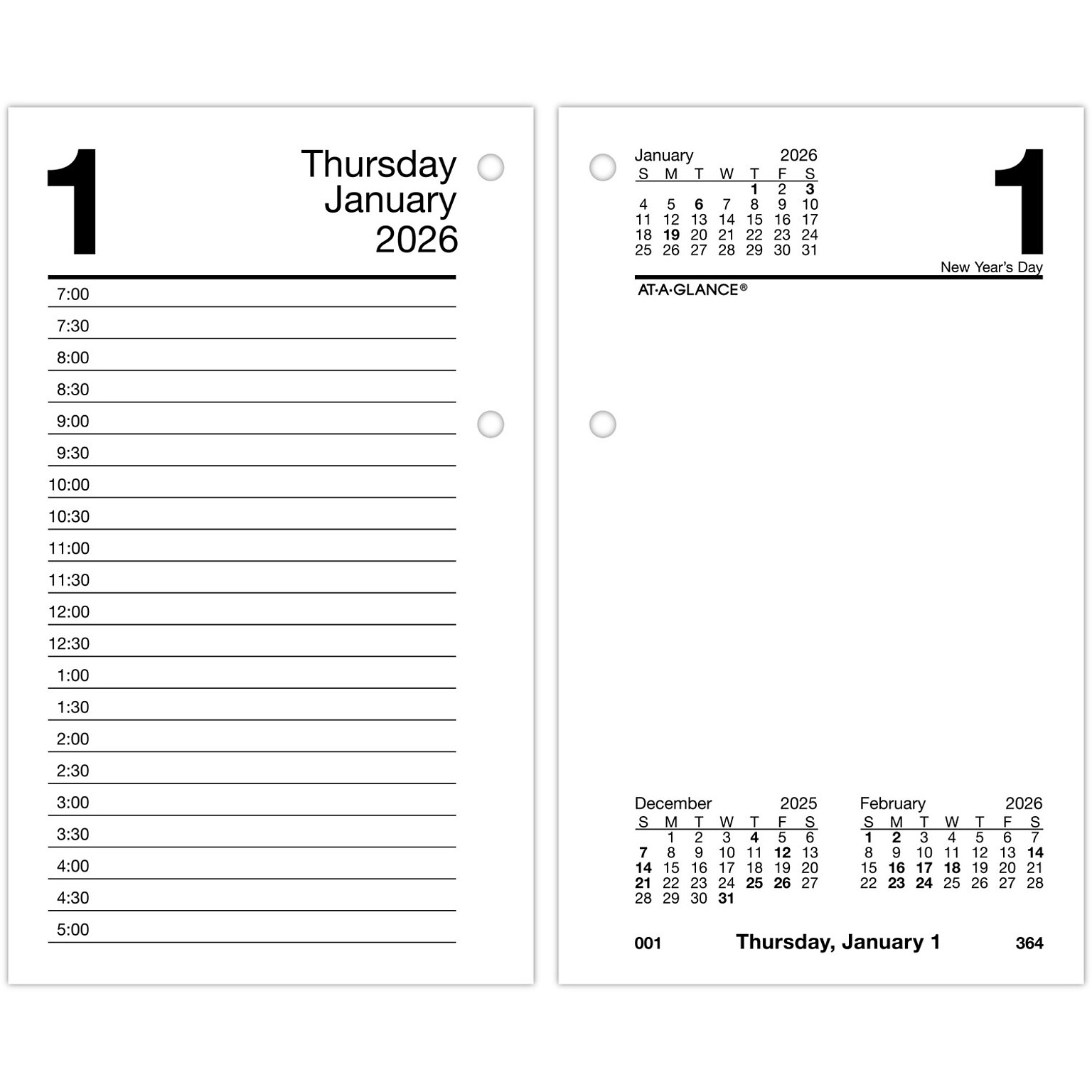 2026 AT-A-GLANCE 6 x 3.5 Daily Calendar Refill Pages, White/Black (E717T-50-26)