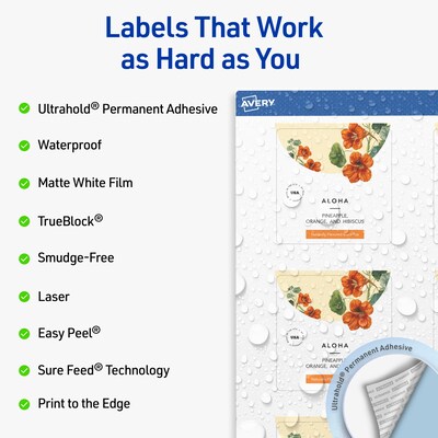 Avery Waterproof Square Laser Multipurpose Labels, 2.75 x 2.75, White, 60/Pack (19479399488)