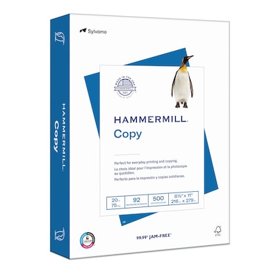 Hammermill Copy Plus 8.5 x 11 Copy Paper, 20 lbs., 92 Brightness, 5000 Sheets/Carton (105007)