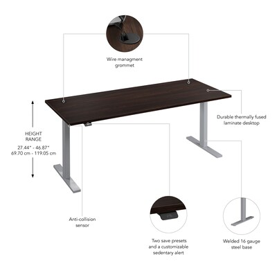 Bush Business Furniture Move 60 Series 72"W Electric Height Adjustable Standing Desk, Black Walnut/Cool Gray (M6S7230BWSK)