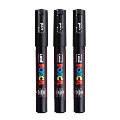 POSCA PC-1M Water Based Paint Marker, Extra Fine Bullet Tip, Black, 3/Pack (UBCPC1MBLACK-3)