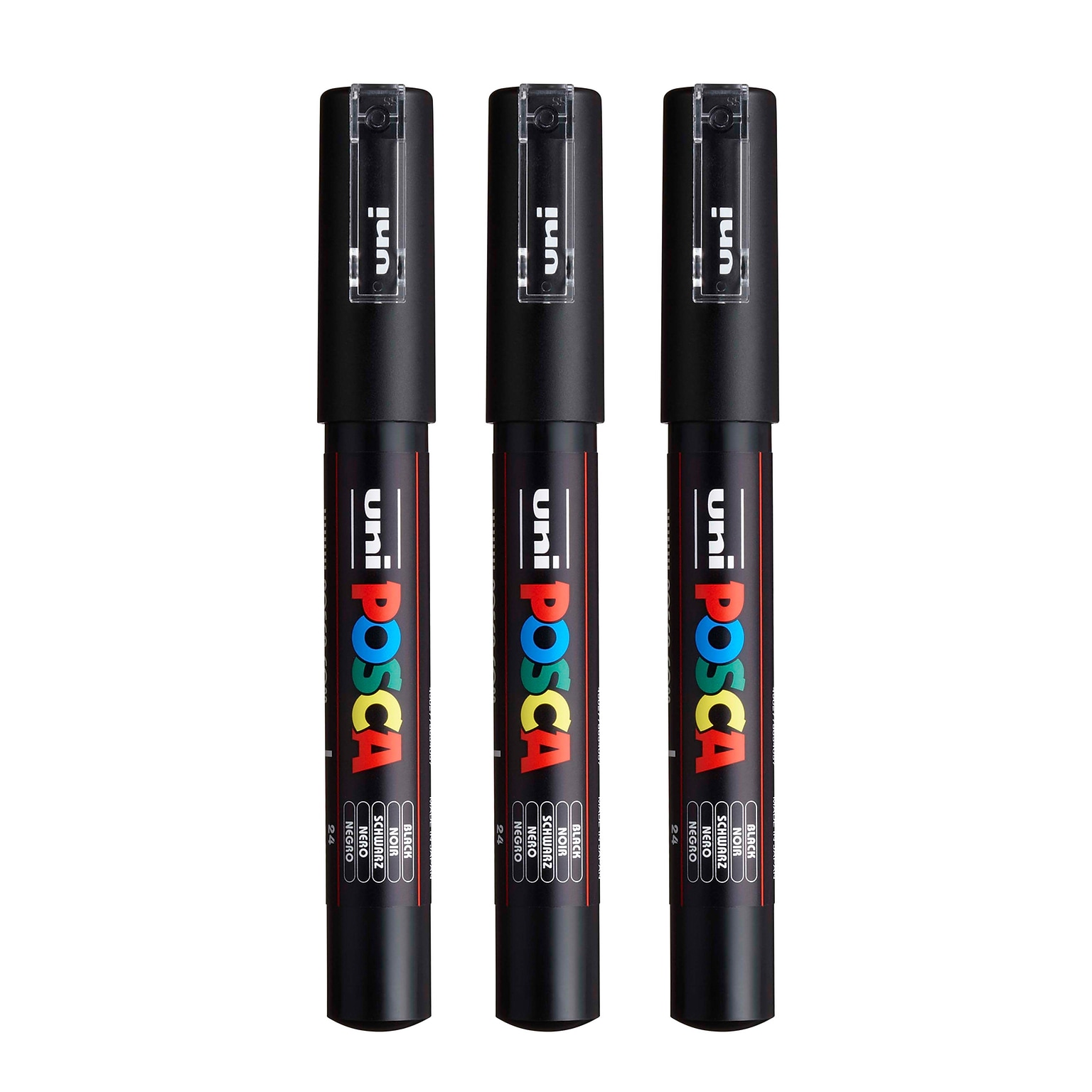 POSCA PC-1M Water Based Paint Marker, Extra Fine Bullet Tip, Black, 3/Pack (UBCPC1MBLACK-3)