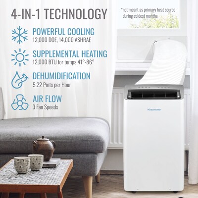 Keystone 115-Volt 14,000 BTU ASHRAE (12,000 BTU DOE) Portable Air Conditioner with Heater, Remote, White (KSTAP121HINV)