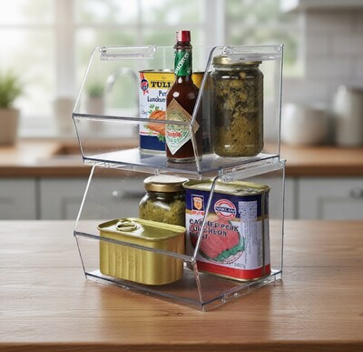 Small Stackable Plastic Storage Bin, Clear, 4/Pack (556710-4PK)