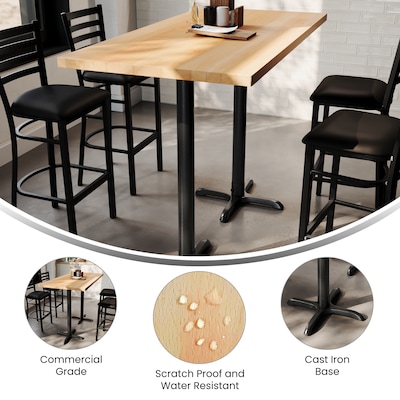 Flash Furniture Bennett Wooden Commercial Indoor Table, 60" x 30", Natural Top/Black Base (GSF3060NTT2222B)