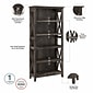 Bush Furniture Key West 60"W L Shaped Desk with 2 Drawer Mobile File Cabinet and 5 Shelf Bookcase, Dark Gray Hickory (KWS016GH)