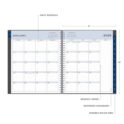2026 Blue Sky Passages 8" x 10" Calendar Year Monthly Planner, Plastic Cover, Gray (100011-26)