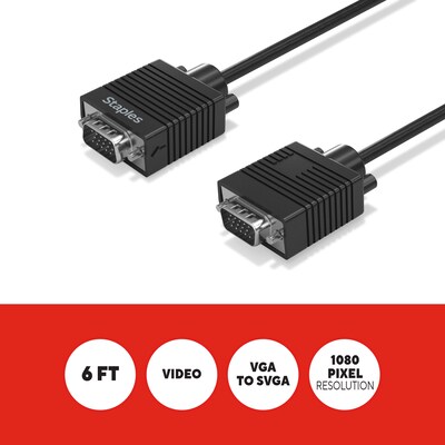 Staples TECH 6 ft. SVGA to VGA Audio/Video Cable, Male to Male, Black (ST62470)