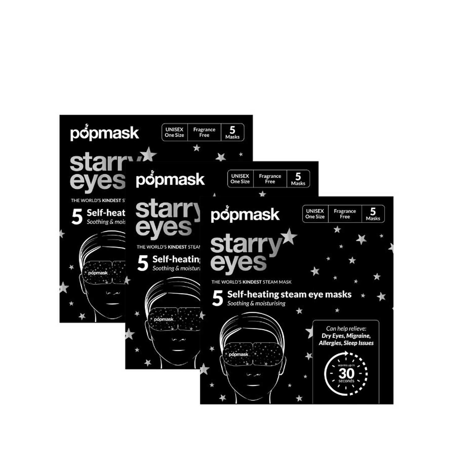Popmask London Starry Eyes Self Heating Eye Mask 15 Masks, 3 Boxes/5 Pack (15STE)