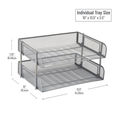 Mind Reader Metal Side Loading Stackable Letter Tray, Letter Size, Silver (ESTACK2-SIL)